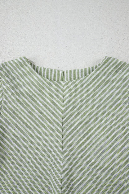 Stripe Textured Puff Sleeve Blouse