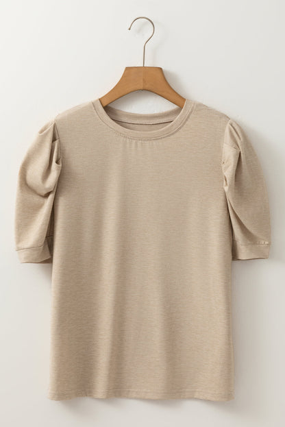 Solid Ruched Puff Sleeve T-Shirt