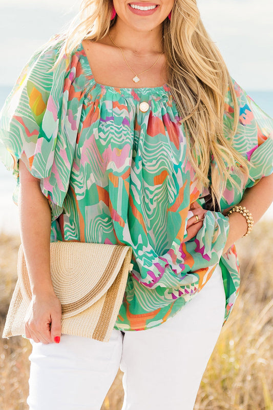 Plus Size Boho Puff Sleeve Blouse