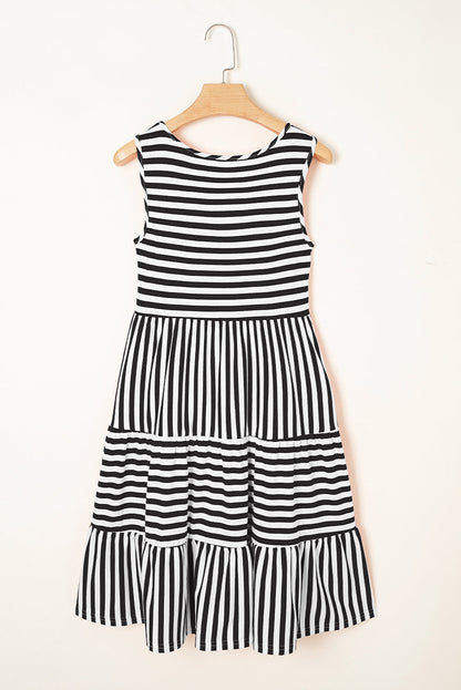 Stripe Sleeveless Tiered Mini Dress