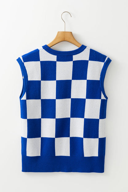 Checker Round Neck Sleeveless Sweater
