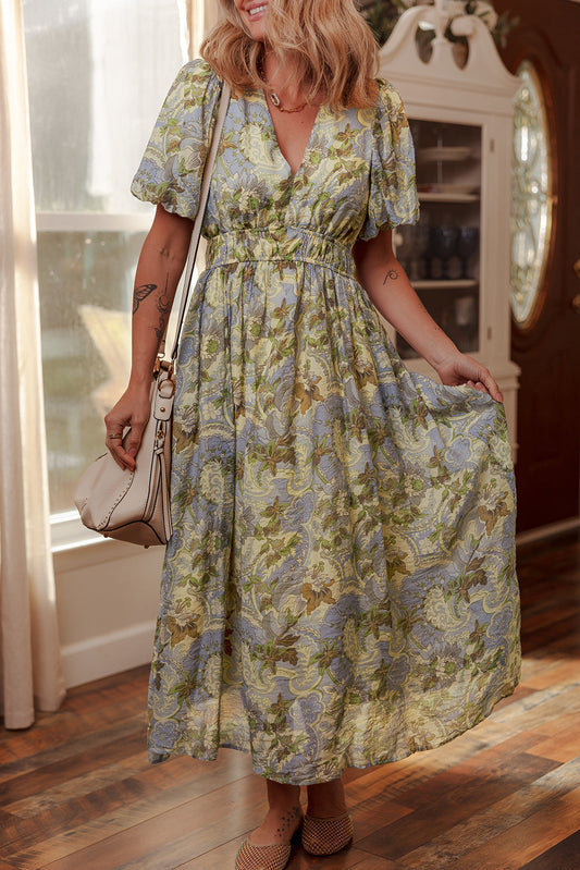 Floral Puff Sleeve Maxi Dress