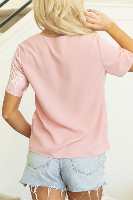 Leopard Patchwork Crisscross V-Neck Blouse