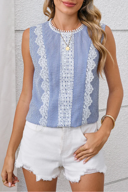 Stripe Lace Patchwork Tank Top