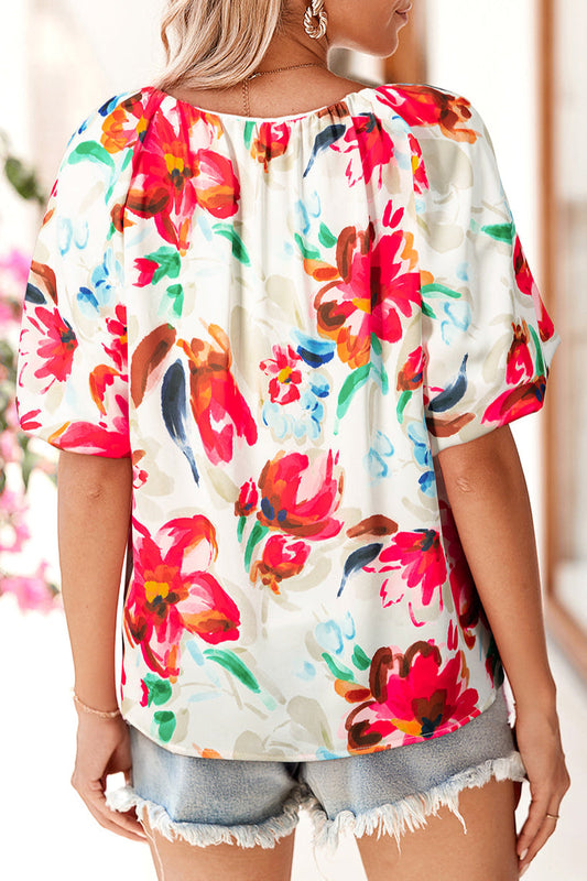 Floral Puff Short Sleeve Blouse