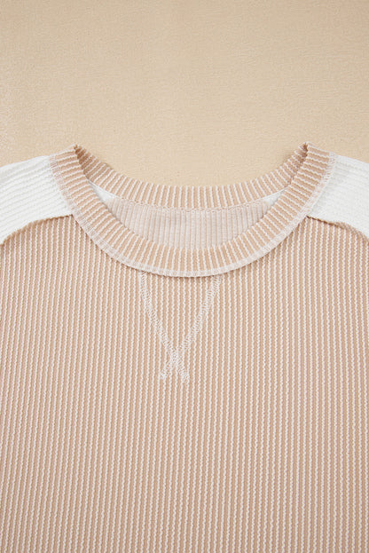 Plus Size Colorblock Corded Short Sleeve Top