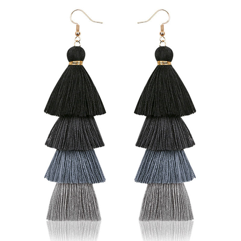 Tiered Tassel Statement Earrings