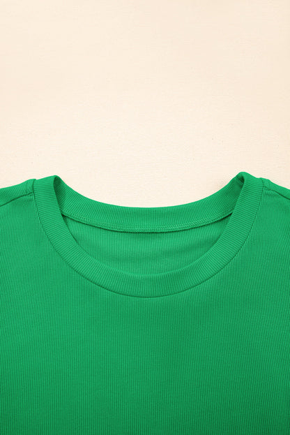Pearl Beaded Ribbed Puff Sleeve Top