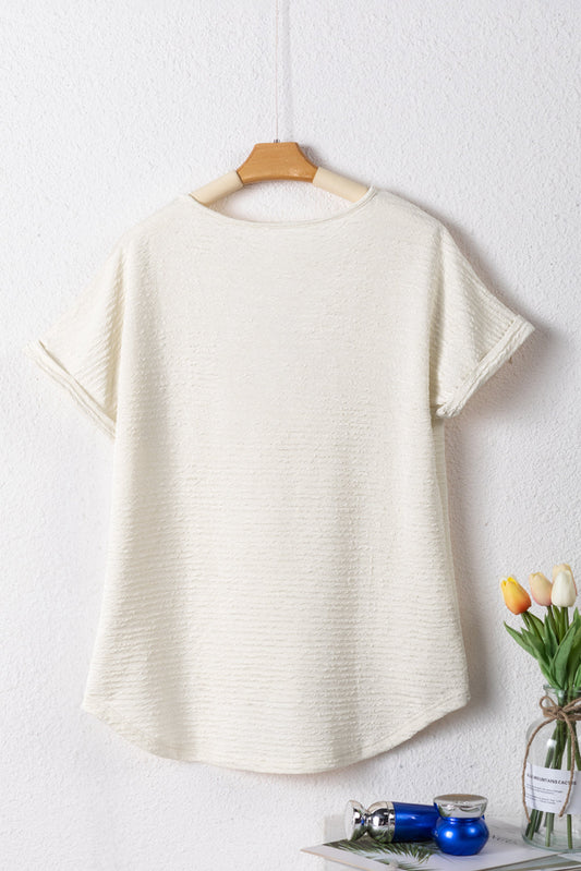 Textured Wide Sleeve V-Neck T-Shirt