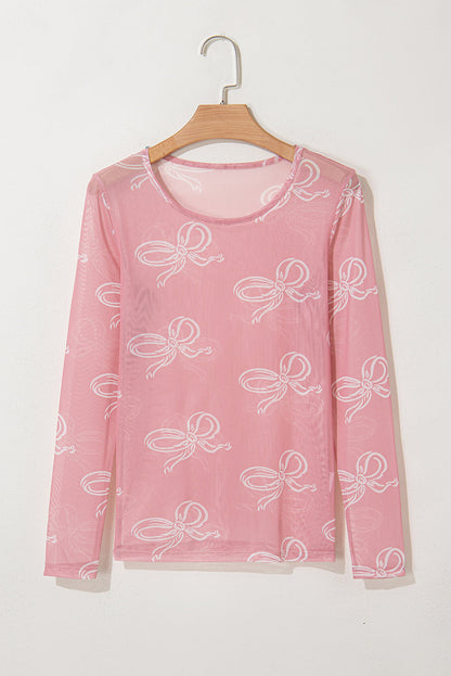 Bow Mesh Long Sleeve Top