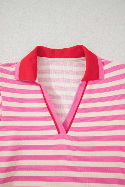 Stripe Contrast Collared V-Neck Dress