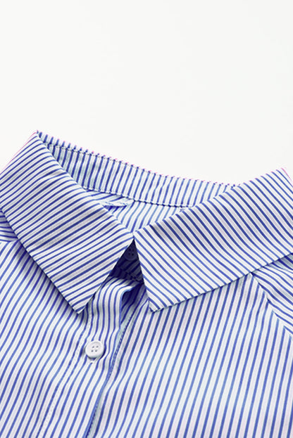 Stripe Smocked Cuff Buttoned Shirt