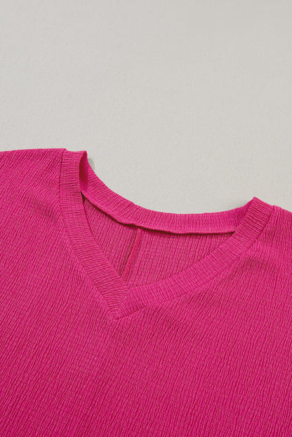 Solid Crinkled V-Neck T-Shirt