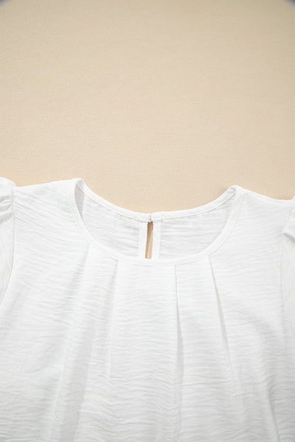 Pleated Flounce Sleeve Textured Blouse