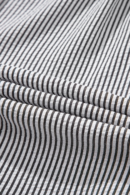 Stripe Ruffle Bubble Sleeve Shirt