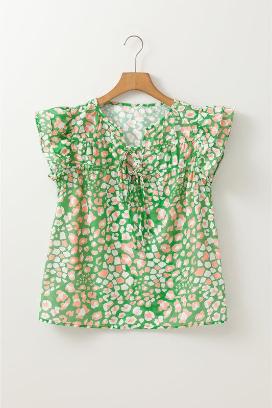 Abstract Leopard Tied Front Blouse