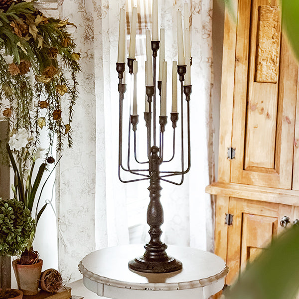 13 Taper Candle Black Iron Candelabra