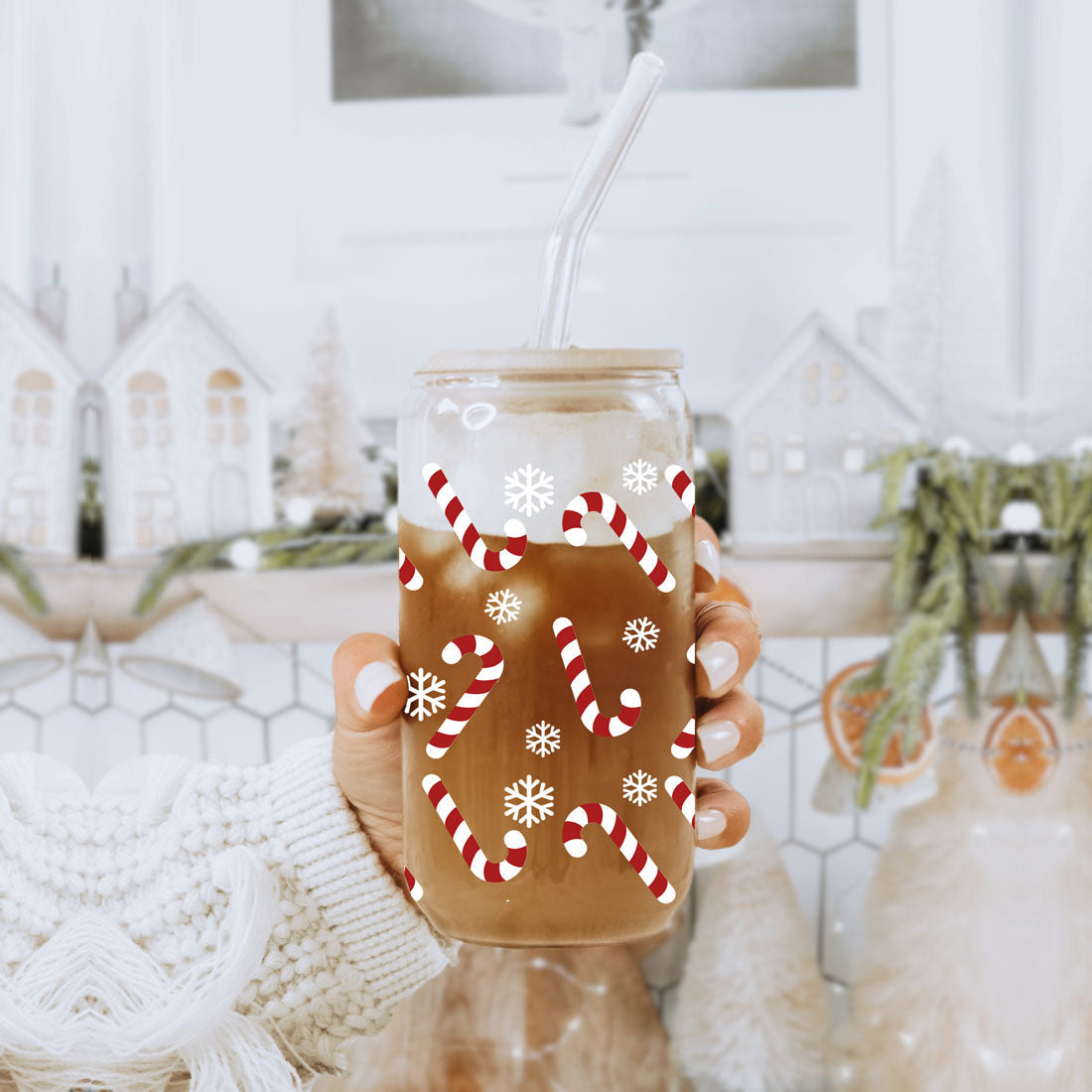 Candy cane glass latte