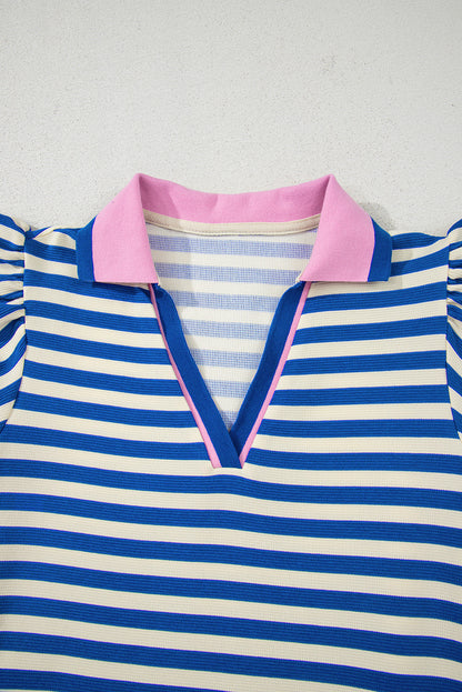 Stripe Contrast Collared V-Neck Dress
