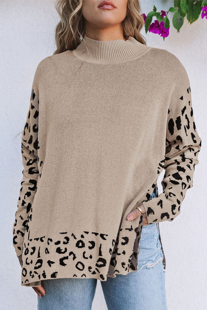 Leopard Colorblock Mock Neck Sweater