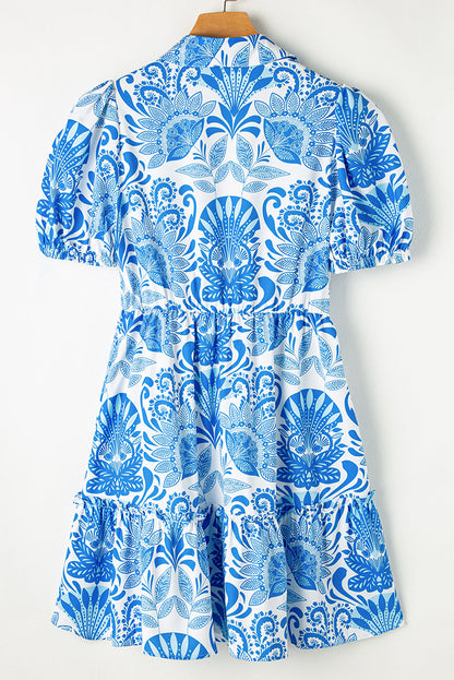 Floral Ruffle Half Buttoned Dress