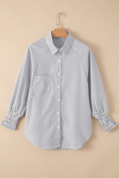 Stripe Smocked Cuff Buttoned Shirt