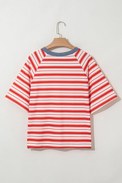 Stripe Contrast Trim Raglan T-Shirt