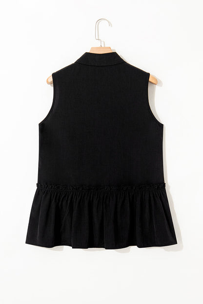 Ruffle Hem Sleeveless Buttoned Shirt