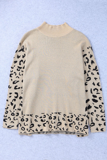Leopard Colorblock Mock Neck Sweater