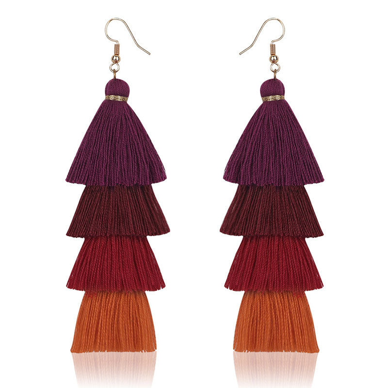 Tiered Tassel Statement Earrings