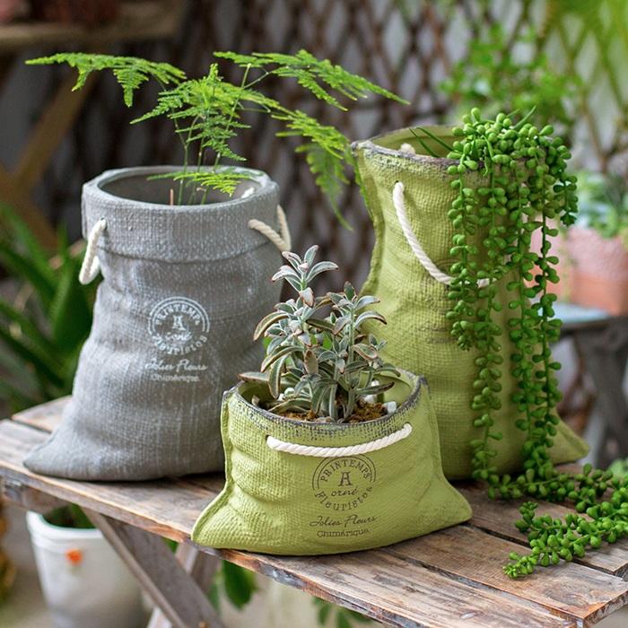 Ceramic Planter Linen Bag