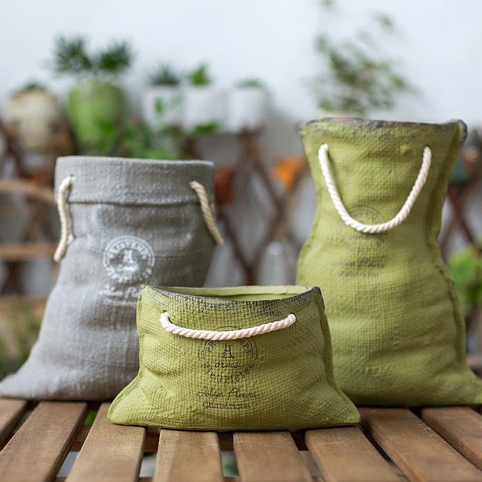 Ceramic Planter Linen Bag
