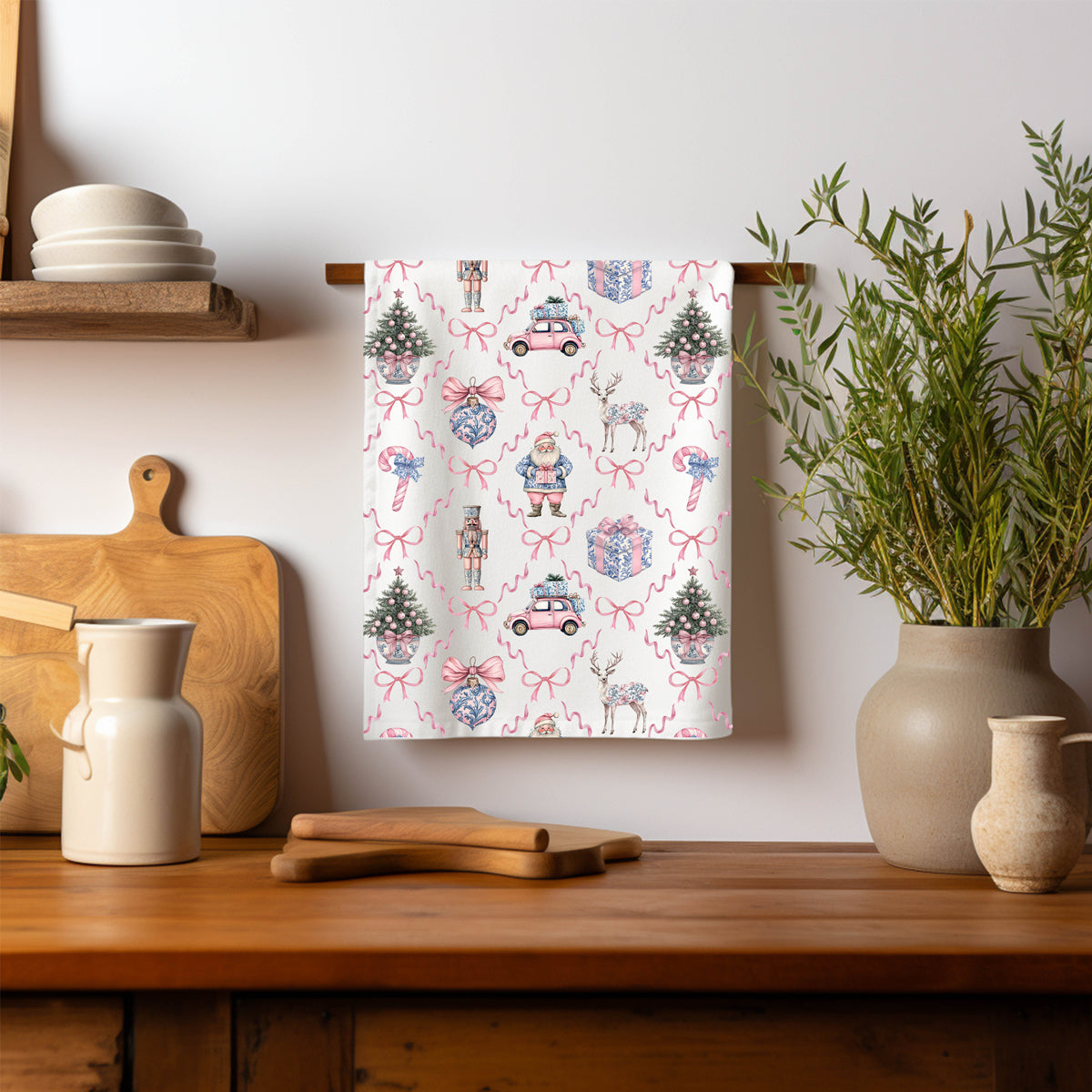 Designer holiday dish towels pink blue
Luxury Christmas kitchen accessories
Chic holiday kitchen towels cotton