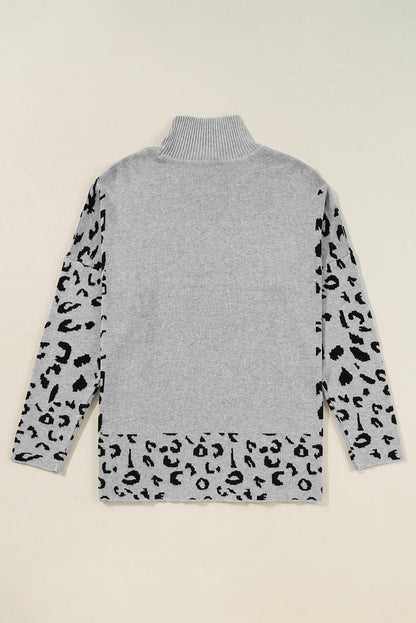 Leopard Colorblock Mock Neck Sweater