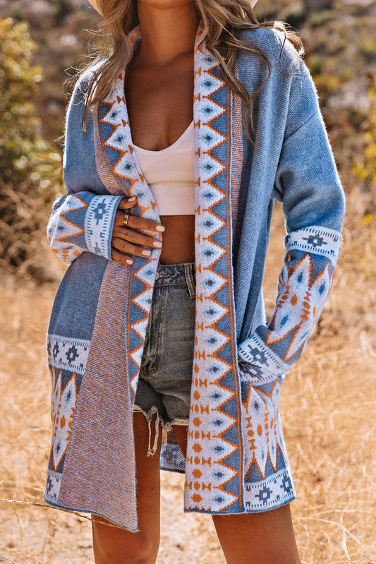 Aztec Geometric Open Front Cardigan