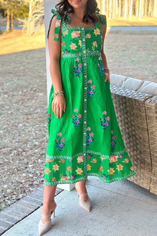 Floral Knotted Straps Midi Dress