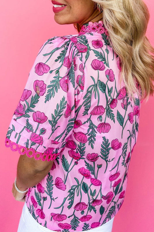 Floral Lace Frilled V-Neck Blouse