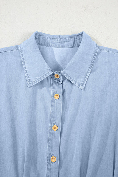 Denim Pleated Short Sleeve Shirt Dress