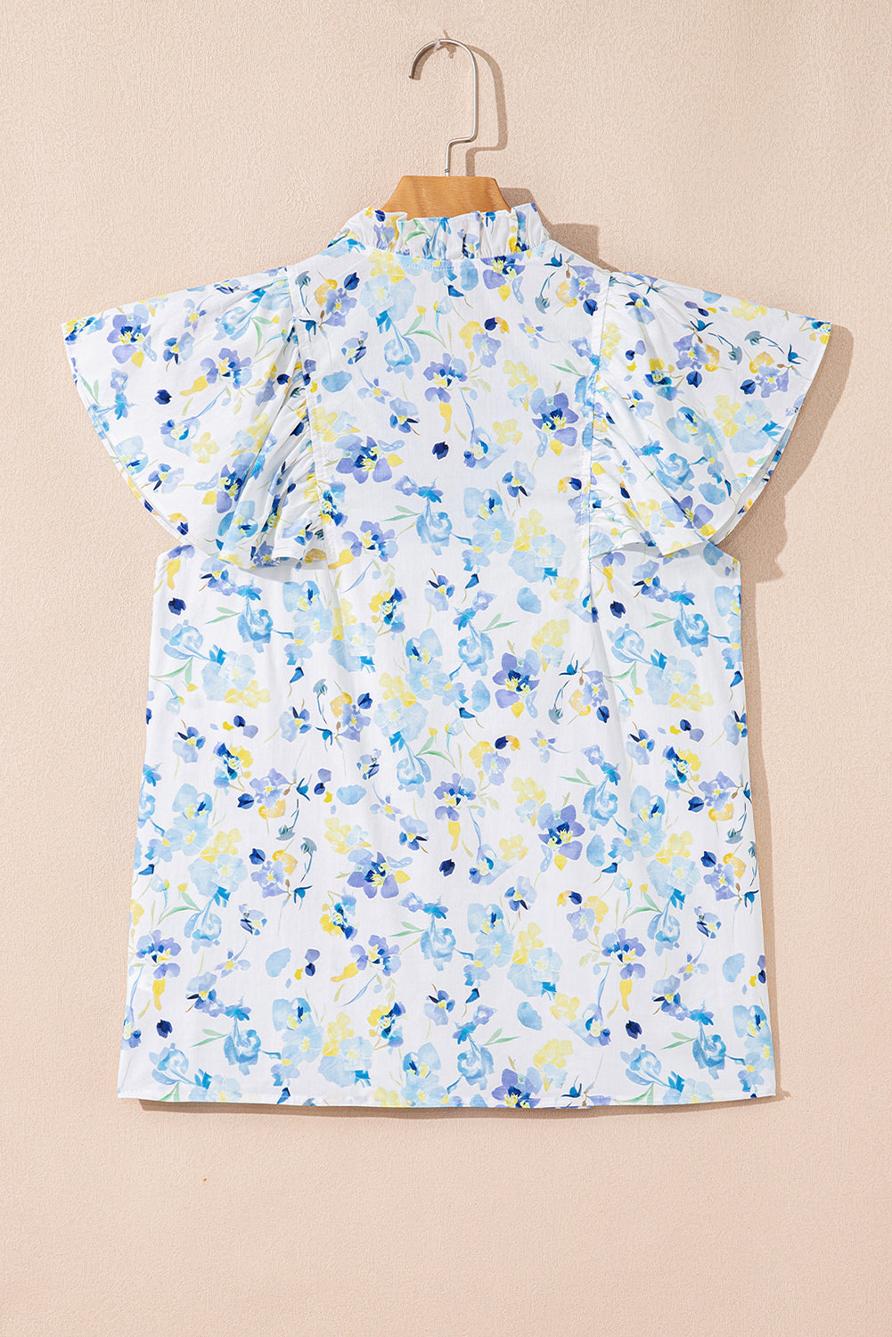 Floral Frilled Notched V-Neck Blouse