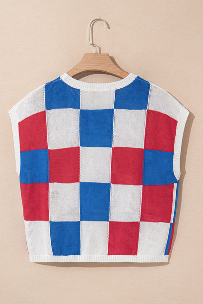 Colorblock Checker Cap Sleeve Sweater