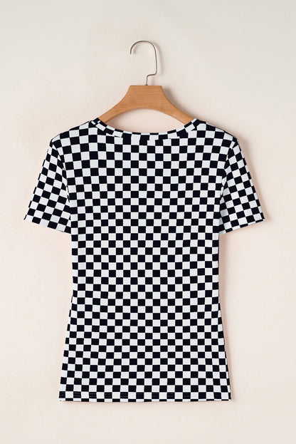 Checker Ribbed Knit Crewneck T-Shirt