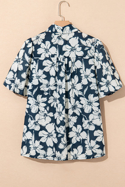 Floral Puff Sleeve Buttoned Shirt