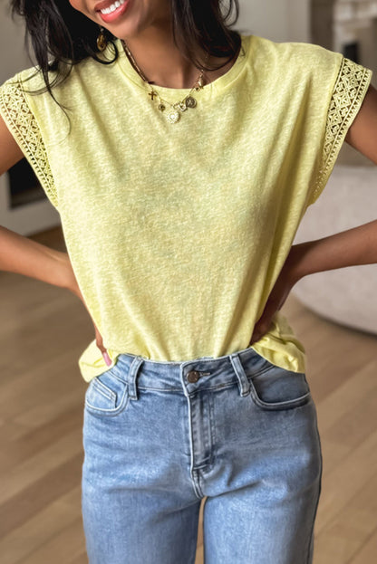 Lace Patchwork Cap Sleeve T-Shirt