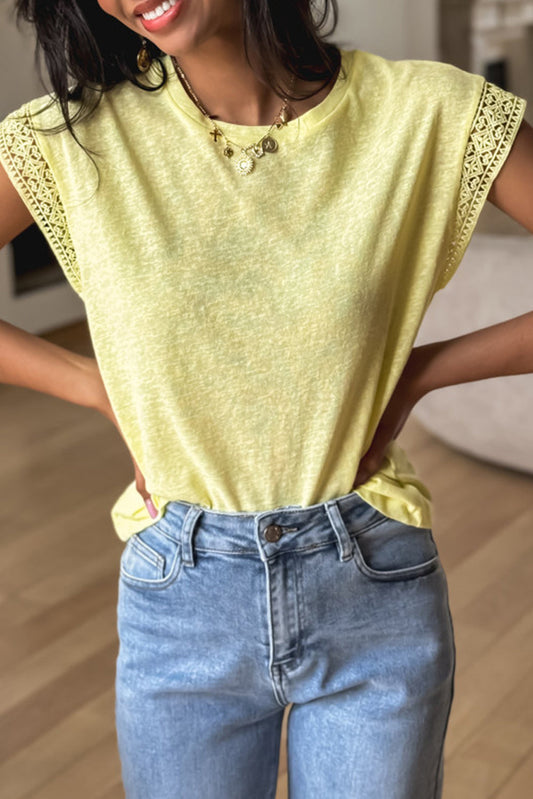 Lace Patchwork Cap Sleeve T-Shirt