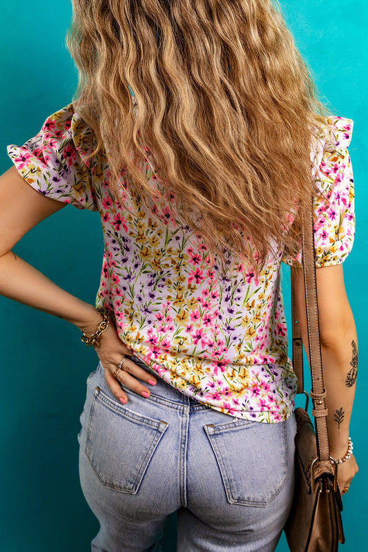 Floral Ruffle Puff Sleeve Blouse