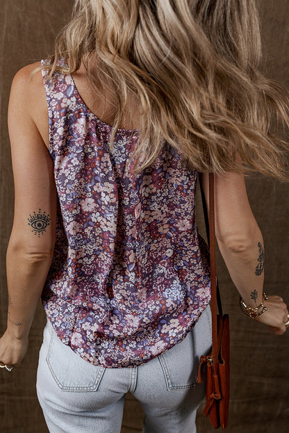 Floral Pleated Button Up Tank Top