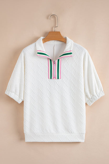 Stripe Contrast Collar Textured Blouse