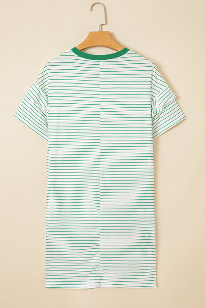 Stripe Ruffle Sleeve T-Shirt Dress