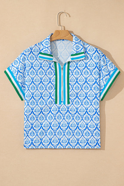 Western Half Zip Collared Blouse