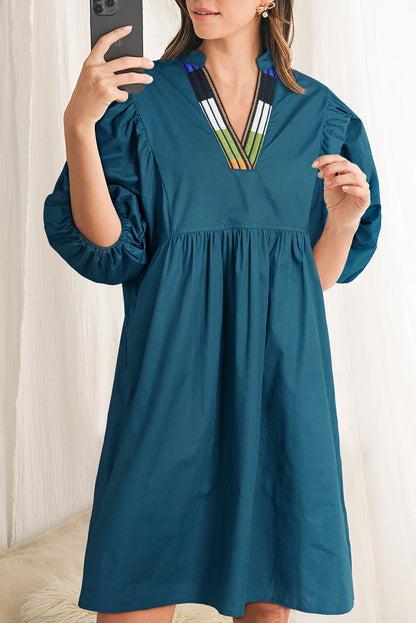 Colorblock Puff Sleeve Mini Dress